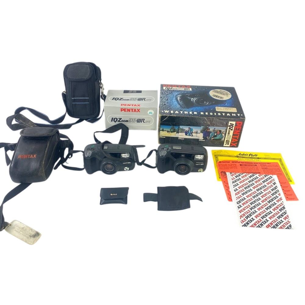 Vtg Pentax Film Camera Lot of 2 !Q Zoom 90 WR Point and Shoot PARTS REPAIR READ